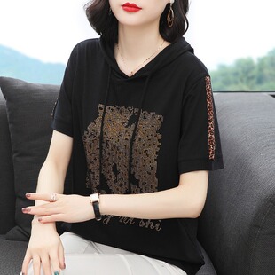 纯棉中年妈妈短袖T恤丅血体桖女土宽松中老年时尚打底衫休闲上衣
