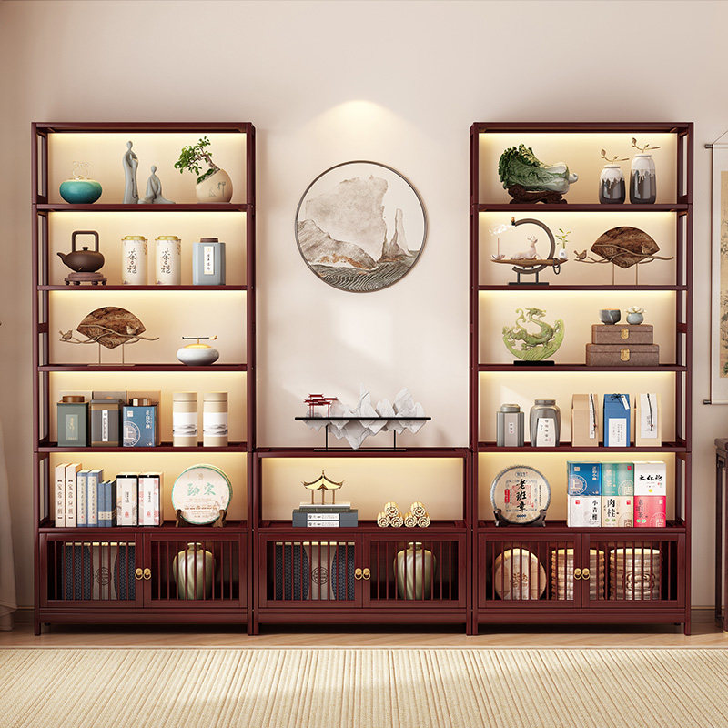 新中式置物架多宝阁非实木博古架客厅靠墙储物柜多功能落地展示架