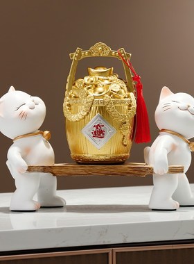 招财猫摆件一桶金装饰品 客厅轻奢高档电视柜装饰摆件招财进宝