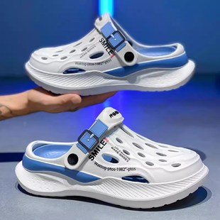 踩屎感拖鞋男款夏季防滑外穿包头开车软底沙滩凉鞋男士大码洞洞鞋