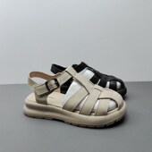 真皮25夏季 新款 百搭女凉鞋 断码 日常休闲舒适牛皮一字扣带猪笼凉鞋