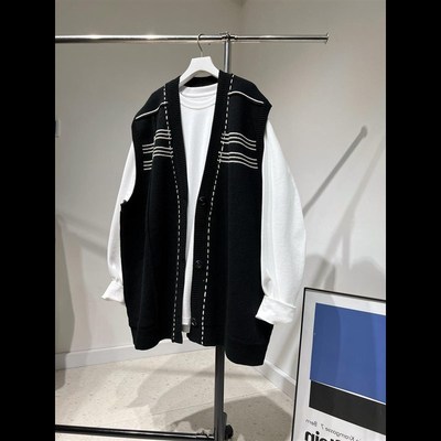 特大码胖mm300斤日系针织开衫马甲女春秋款个性百搭宽松上衣马夹