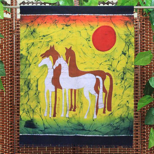 云南民族风特色画手艺工苗族蜡染画马到成功酒吧客栈餐厅装饰布画