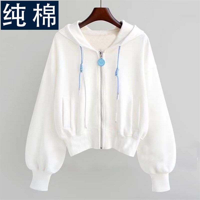 100%纯棉女士卫衣外套连帽开卫衣/绒衫