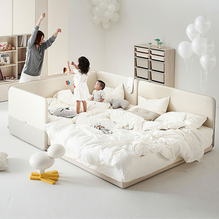 亲子床护栏床加宽拼接o床二胎家庭床榻榻米床现代简约皮床主卧大