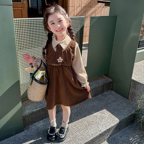 女童秋装连衣裙2024新款洋气儿童学院风裙子春秋季女宝宝韩版公主