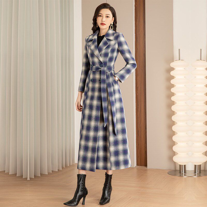 赫本风黑白格子纹大衣女超长款过膝2025春秋装新款外套风衣到脚踝