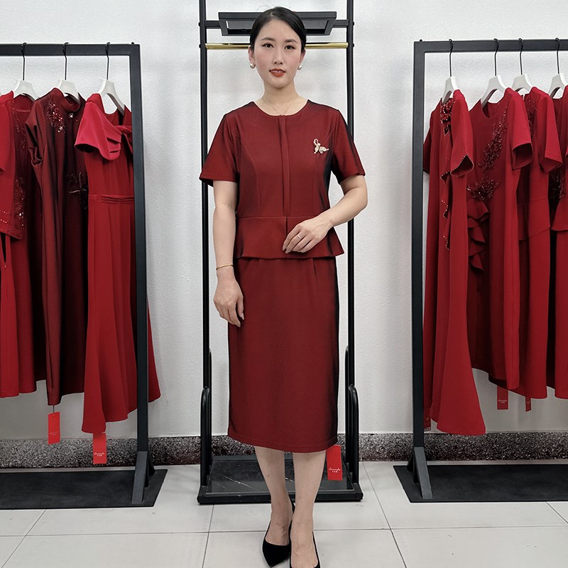 妈妈装婚宴旗袍小个子母亲婚礼喜婆婆父母结婚礼服高贵女假两件套