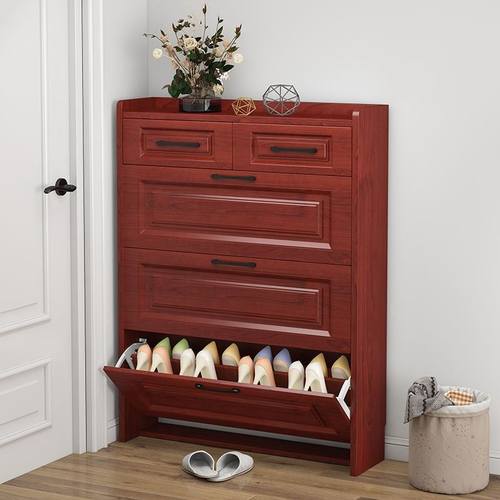 入户超薄翻斗进门简易鞋柜家用门口收纳大容量玄关柜实木色门厅柜