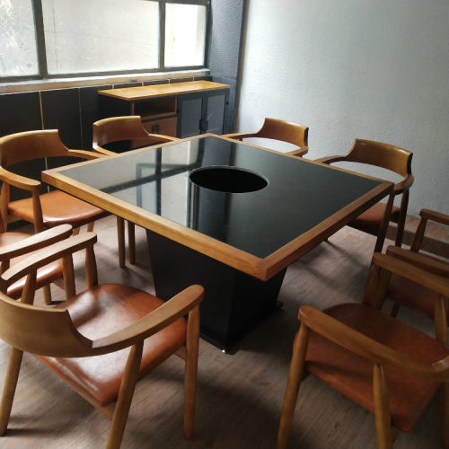 商用实木大理石火锅桌子电磁炉一体家用方形轻奢餐桌餐厅桌椅组合