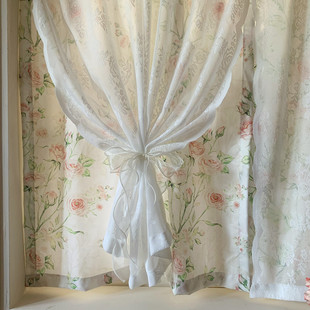 门帘落地窗 乡村半遮光双层窗帘透光不透人免打孔安装 法式 田园美式