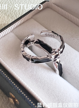 泽说-星空 黑色小众高级情侣对戒999纯银戒指一对开口可调节刻字