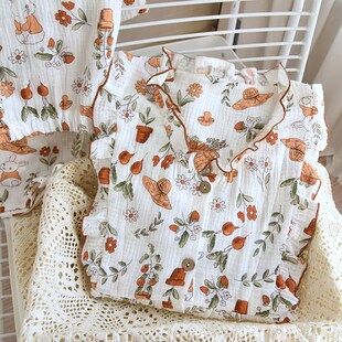 纯棉纱布月子服夏季 产后孕z妇睡衣春秋天怀孕期哺乳两用不勒 薄款