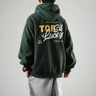 外套潮 复古加绒连帽卫衣男女中性情侣上衣帽衫 重磅秋冬季 潮牌美式