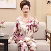 套头真丝绸中老年人加大码 冰丝睡衣女长袖 妈妈春秋r夏季 家居服套