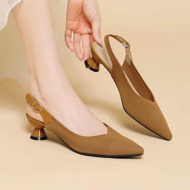 针织单鞋女夏季浅口2024年新款仙女风舒适百搭搭配裙子的小高跟鞋,女鞋,浅口单鞋,淘宝优惠券,粉丝福利购,淘宝优惠卷