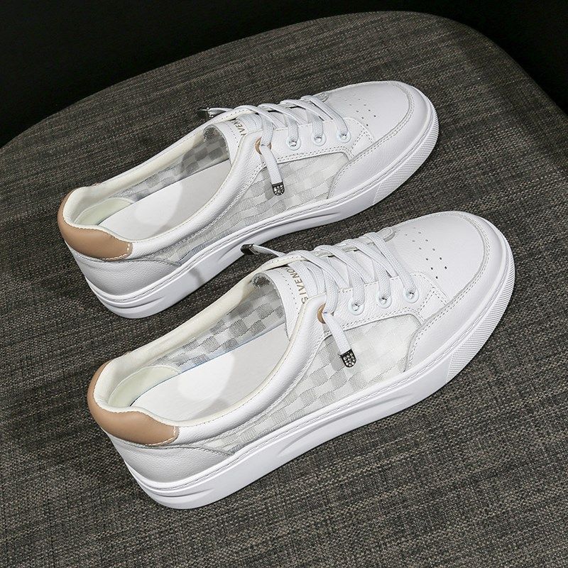 真皮网面浅口小白鞋女夏透气一脚蹬女鞋2025新款百搭休闲平底单鞋,女鞋,休闲板鞋,淘宝优惠券,粉丝福利购,淘宝优惠卷