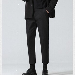 子男修身 休闲裤 黑色西裤 帅气百搭小脚裤 九分 155矮个子26 小码 27码