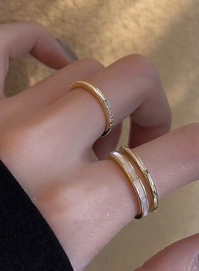 高级感轻奢双层线条戒指女简约冷淡风气质个性叠戴开口指环食指戒