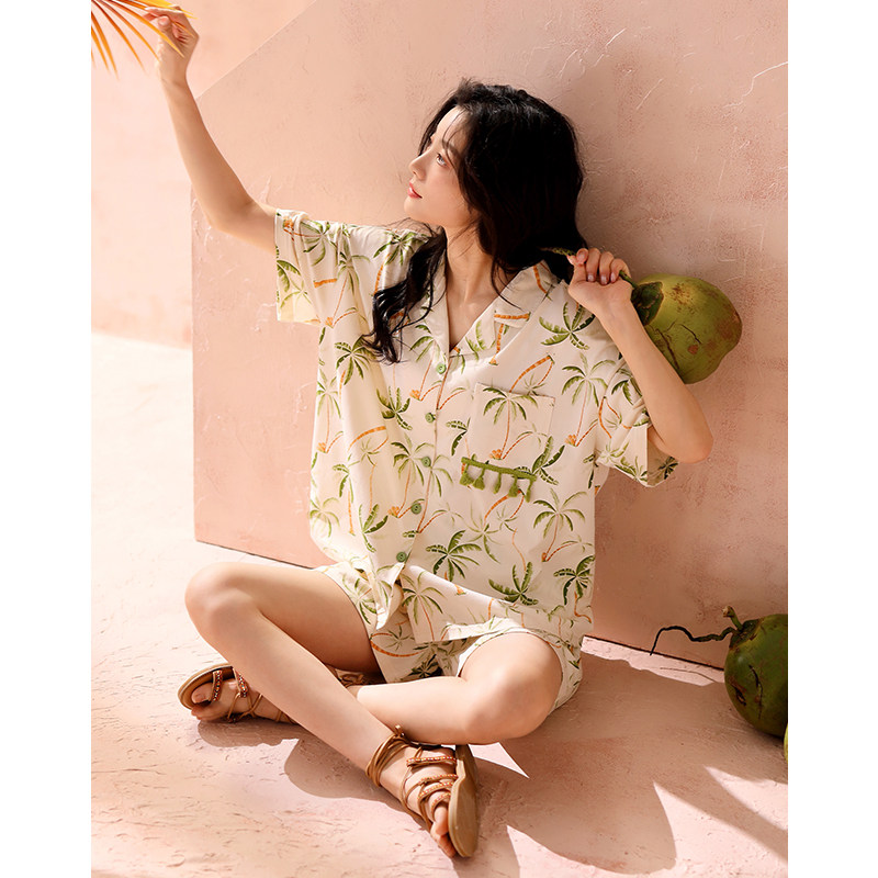 2024新款女士睡衣夏季纯棉短袖短裤时尚开衫家居服夏天可外穿套装,女士内衣/男士内衣/家居服,睡衣/家居服套装,淘宝优惠券,粉丝福利购,淘宝优惠卷
