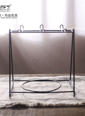 欧式黑色铁艺咖啡杯碟挂架北欧简约花茶杯碟架不R锈钢6杯6碟铁架