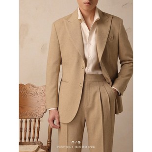 休闲戗驳领西装 单西双开衩垂感外套 男春夏商务单排扣那不勒斯修身