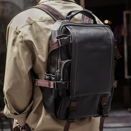 真皮牛皮16寸笔记本男电脑包双肩包大容量高级感商务出差通勤背包