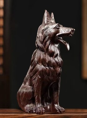 黑檀木质狗摆件红木雕刻十二生肖狗家居客厅办公室玄关装饰工艺品