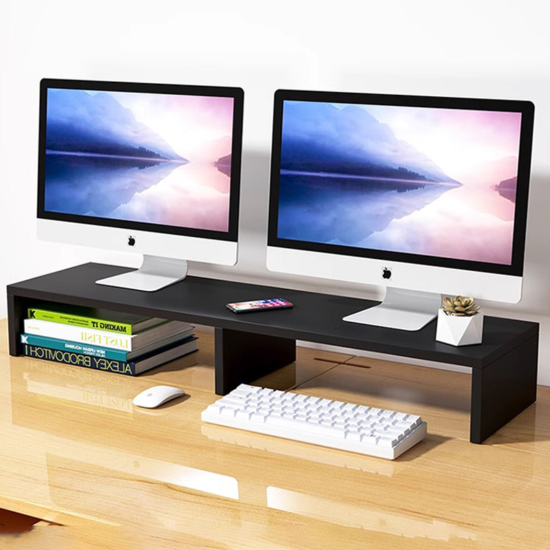 双显示器增高架双屏支架电脑加长摆放架显示屏桌面实木板加高底座