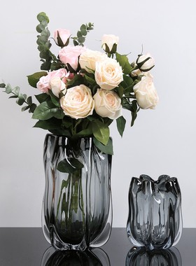 北欧现代加厚琉璃大花瓶玻璃花器摆件餐桌玄关柜客厅电视柜摆设