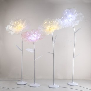 新款 饰花 婚庆道具发光纱花森系T台路引灯光花瓣背景屏风迎宾区装