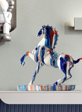 现代淋色流彩马艺术摆件客厅玄关办公室书房桌面装饰招财创意摆设