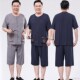休闲套装 60岁70爸爸家居服绵绸短袖 短裤 中老年男夏d季 开衫 爷爷睡