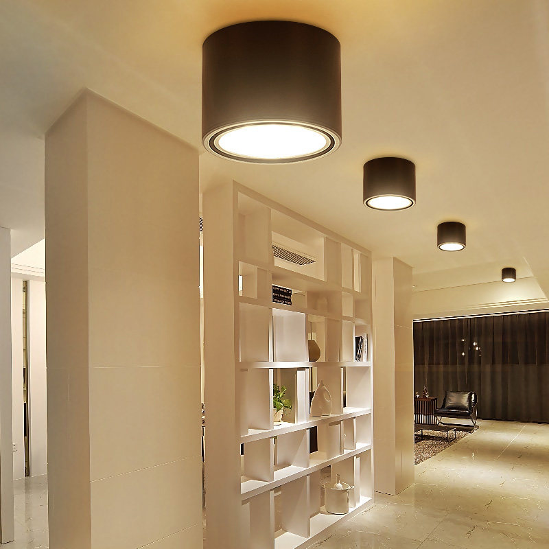 LED明装筒灯超薄吸顶式客厅吊顶吊线4寸5寸6寸8黑色3过道走廊圆形