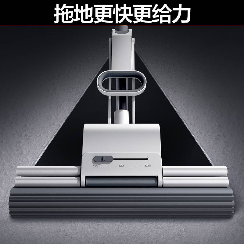 大卫新款吸水海绵大号38/33cm免手洗一拖净懒人家用滚轮胶棉拖把