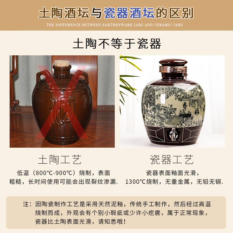 景德镇古风陶瓷酒坛子 10/20/30/50斤家用密封酒瓶空瓶泡酒缸矧棻