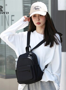 轻便女士休闲小双肩背包多功能随身时尚运动通勤两侧水杯口袋胸包