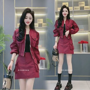 2025春秋季新款韩版洋气时尚工装套装女棒球服外套短裙休闲两件套