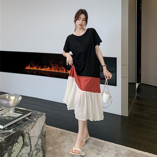 加大码胖mm连衣裙巨显瘦宽松遮肚子裙子夏天短袖洋气2024年新款夏