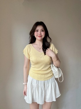 白色半身裙女夏季高腰a字裙甜辣妹蛋糕短裙遮胯显瘦梨型身材裙子