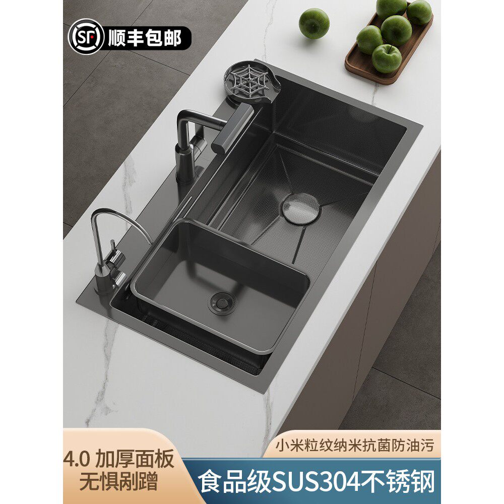 厨房水槽大单槽加厚洗菜盆sus304不锈钢洗碗池家用洗菜池台上水池盖布配件