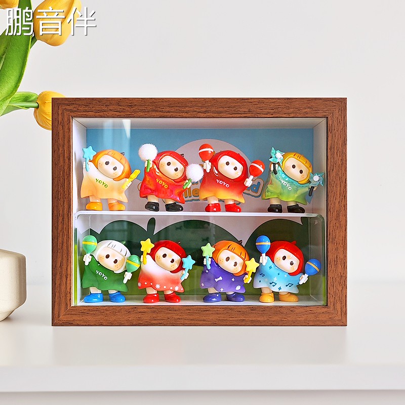 鹏音伴YOYO右右酱外头系列盲盒收纳盒手办展示架防尘玻璃相框展示柜摆件饰品
