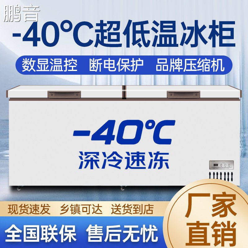 鹏音中国质造冰柜超低温冷冻柜零下-40℃零下50度卧式冷柜商用大容量盖布