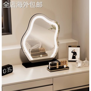 北欧圆形LED梳妆镜 智能发光三色可调梳妆台桌面化妆镜补光美容镜