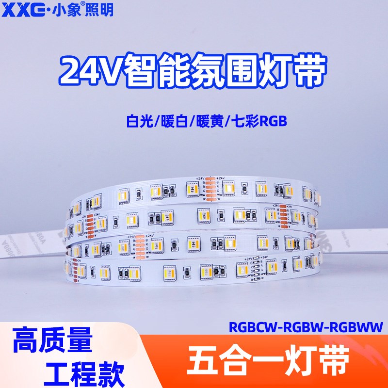 RGBWW七彩灯带RGBCW五合一RGBCCT五路LED氛围防水高亮5050灯条24V