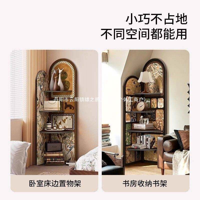 中古风落地摆件客厅电视柜旁边转角柜复古置物架多层收纳柜三角柜