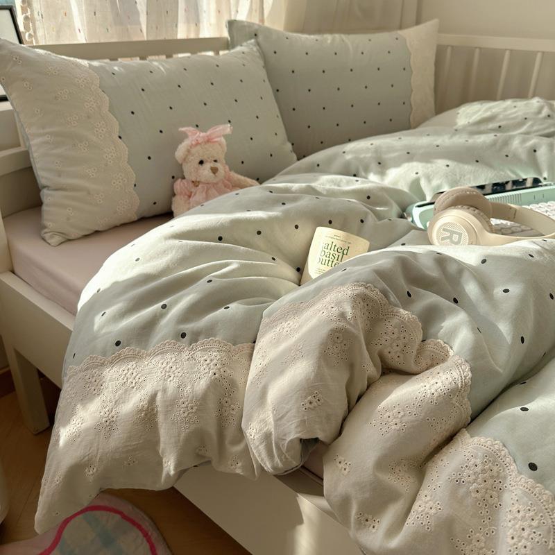 A类法式小清新双层纱水洗棉四件套被套宿舍三件套床上用品床单