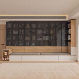7K定制去客厅书柜一体整墙带边柜沙发储物柜卡座尺寸定做书橱书