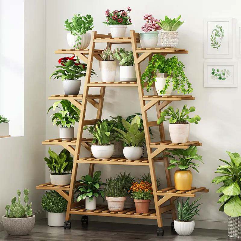 多层花架子室内阳台置物架客厅实木质落地栏杆多肉绿萝植物架