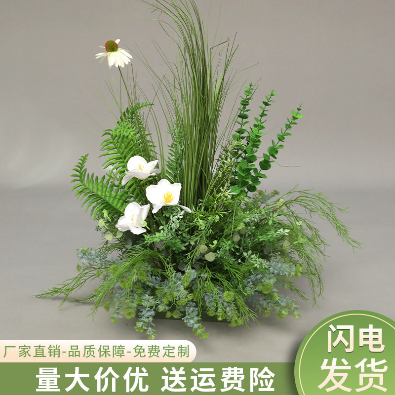 美陈森系假花婚庆地排花婚庆花排仿真花橱窗假花仿真绿植地排花艺